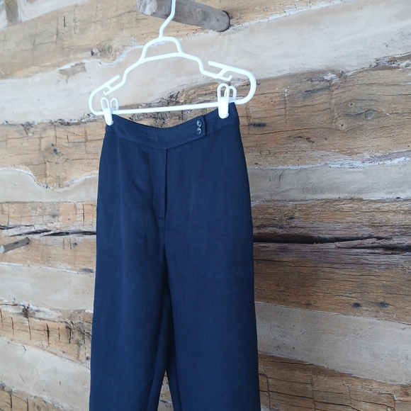 Emma James Navy Linen Blend Trousers Size 4P - Picture 4 of 8